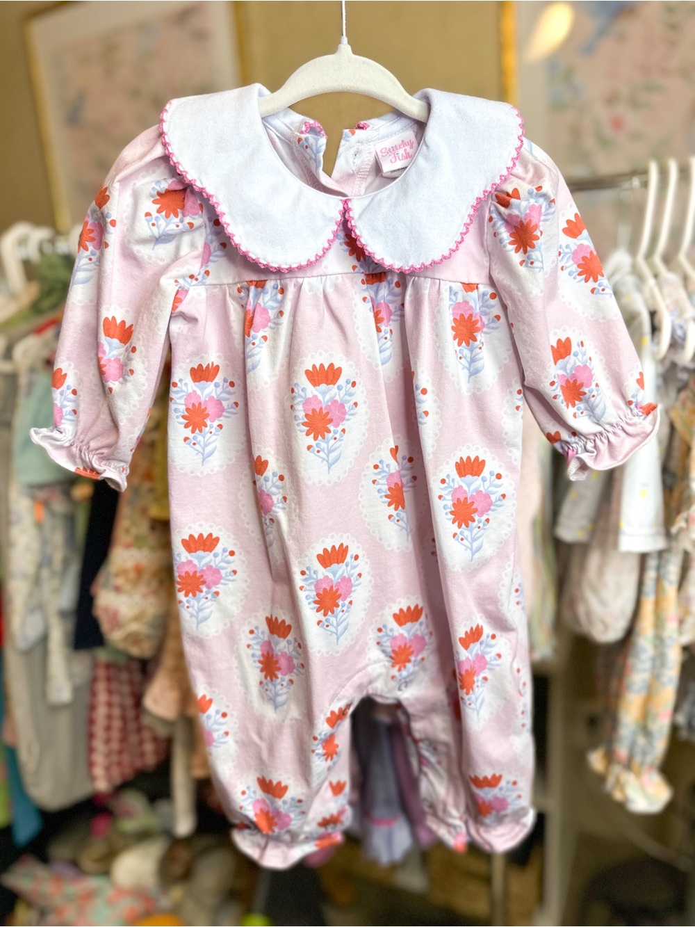Stitchy Fish Pink Floral Peter Pan Collar Longall